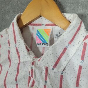 Vintage Surf Gear Shirt Mens L White Red Striped Dotted SS Button Up USA Made